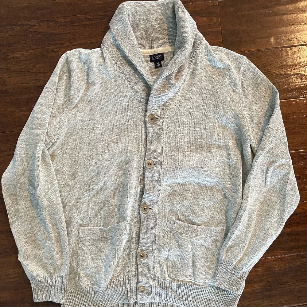 J. Crew Mens Button Down Sweater, Grey, Size Medium